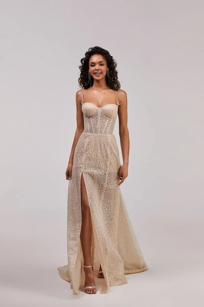 Shop Milla Golden Royal Fitted Evening Gown With The High Slit