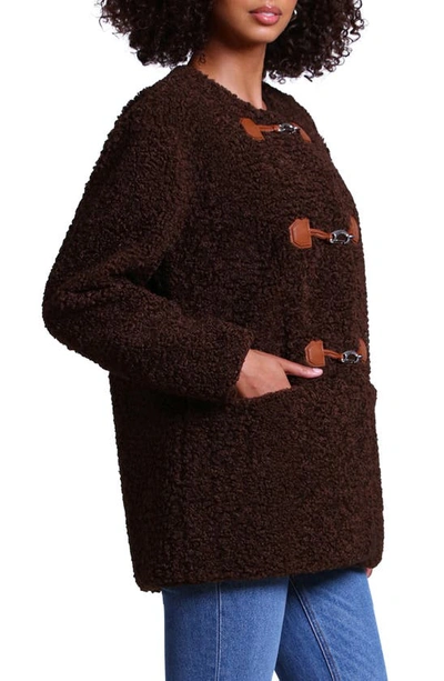 Shop Avec Les Filles Toggle Front Faux Shearling Jacket In Chocolate