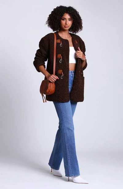 Shop Avec Les Filles Toggle Front Faux Shearling Jacket In Chocolate