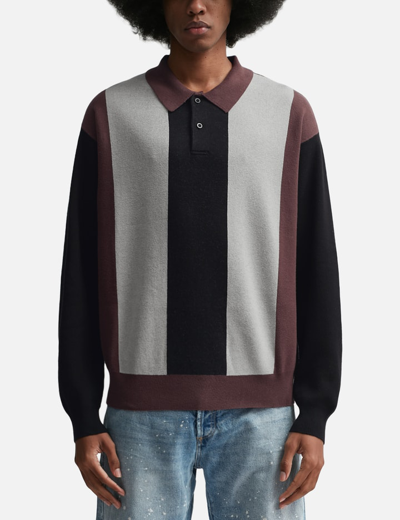 Shop Perks And Mini Forms Knit Long Sleeve Polo In Brown