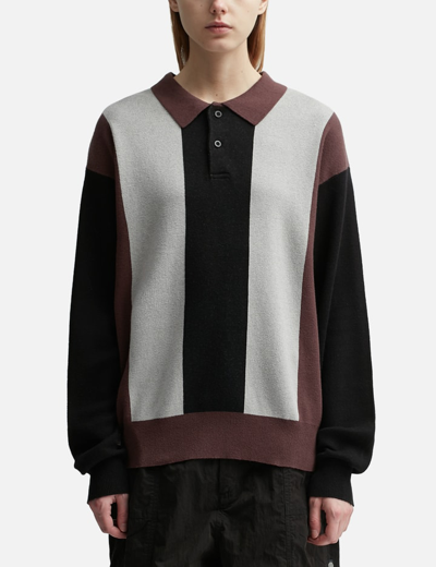 Shop Perks And Mini Forms Knit Long Sleeve Polo In Brown