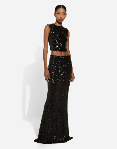 Dolce & Gabbana Long Sequined Mermaid Skirt In Black