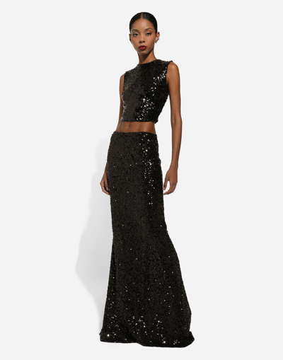 Dolce & Gabbana Long Sequined Mermaid Skirt In Black