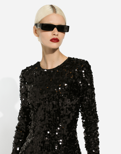 Dolce & Gabbana Short Long-sleeved Sequined Dress In Black