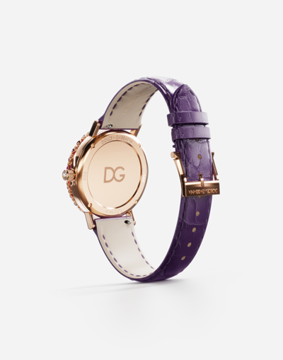 Shop Dolce & Gabbana Iris Watch In Rose Gold With Multi-colored Fine Gems In Purple