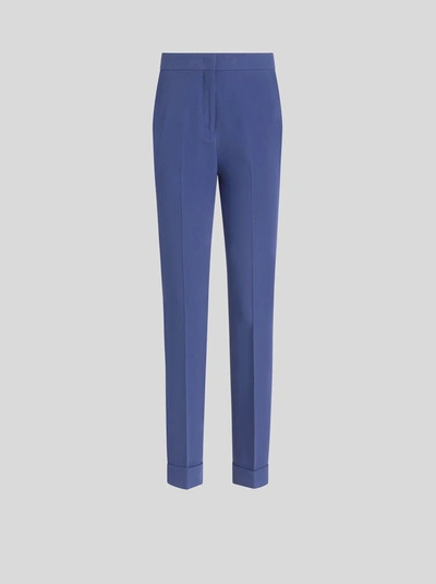 Shop Etro Cady Cigarette Trousers In Navy Blue