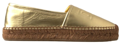 Shop Dolce & Gabbana Gold Leather D&g Loafers Flats Espadrille Shoes