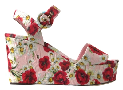 Shop Dolce & Gabbana Multicolor Floral Print Wedges Floral Ankle Strap Sandals