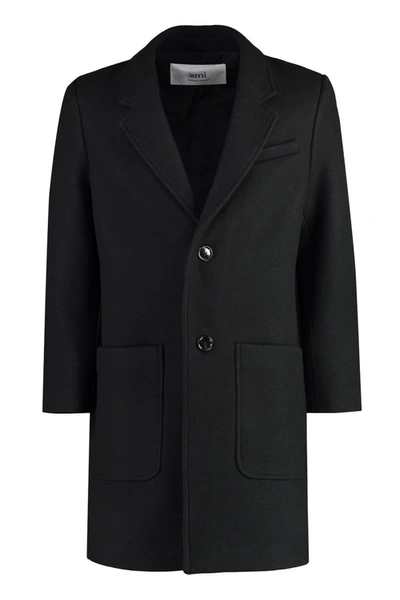 Shop Ami Alexandre Mattiussi Ami Paris Single-breasted Wool Coat In Black