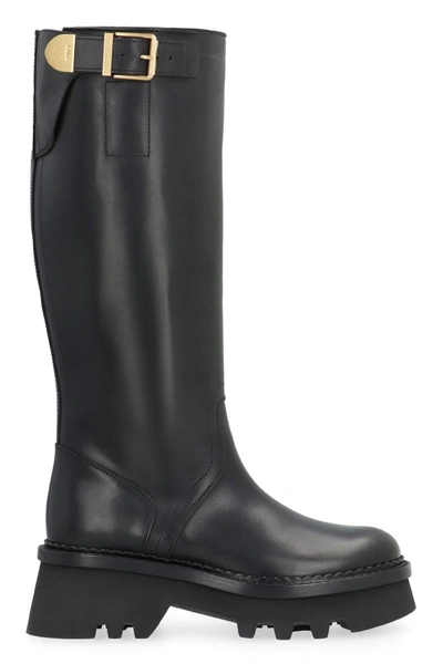 Shop Chloé Owena Leather Boots In Black