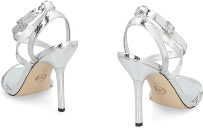 Shop Michael Michael Kors Asha Heeled Leather Sandals In Silver