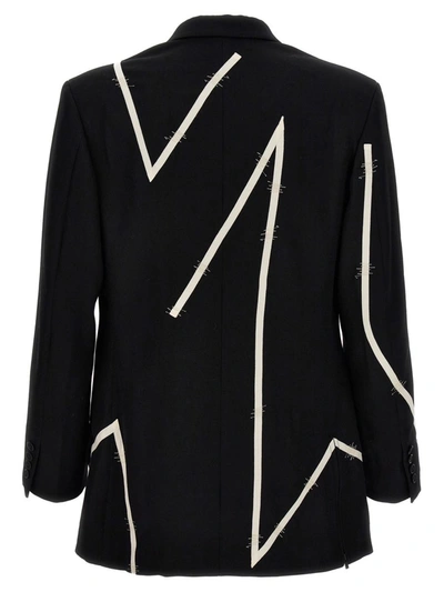 Shop Yohji Yamamoto 'zig Sttp' Blazer In White/black