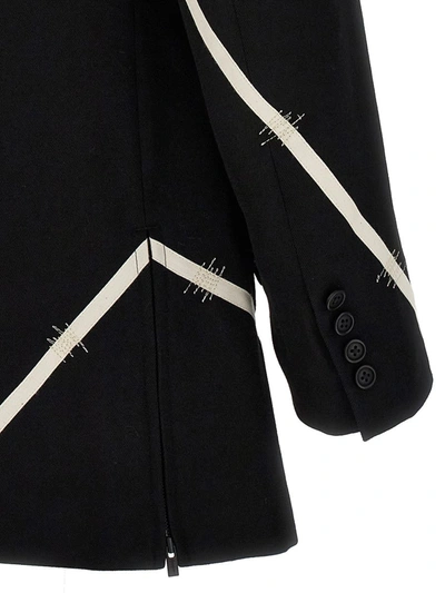 Shop Yohji Yamamoto 'zig Sttp' Blazer In White/black