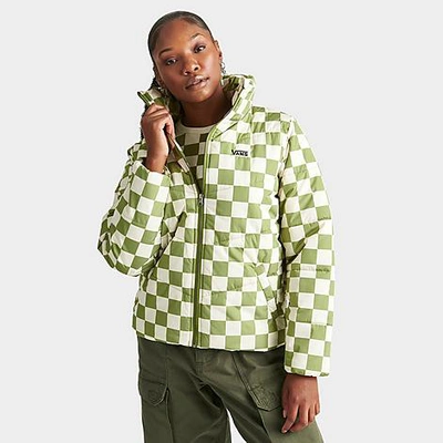 Shop Vans Women's Foundry Checkerboard Print Puffer Jacket In Green Olive