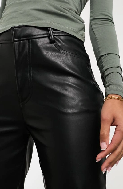 Shop Asos Design Faux Leather Straight Leg Trousers In Black