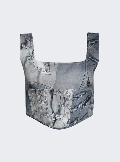 Shop Natasha Zinko Denim Print Corset In Grey