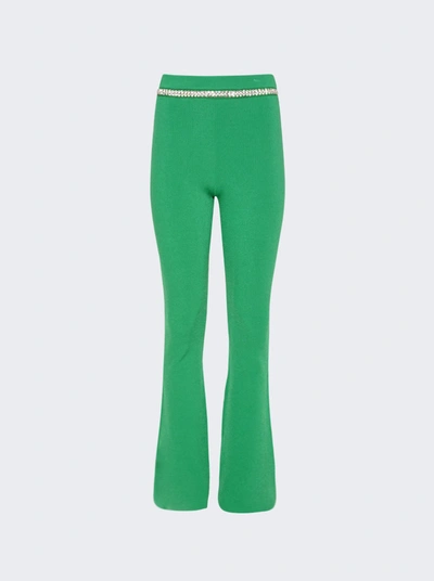 Rabanne Rhinestone-embellished Ribbed-knit Flared Trousers In Green