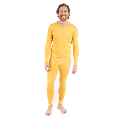 Shop Leveret Mens Two Piece Thermal Pajamas In Yellow
