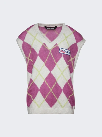 Shop Palm Angels Brushed Argyle Knitted Vest In Pink