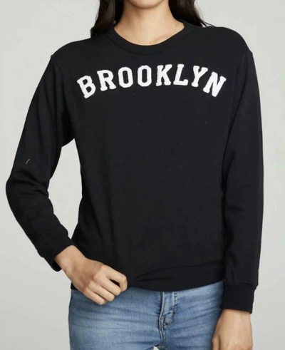 Shop Chaser Cotton Fleece Long Sleeve Crew Neck Brooklyn In True Black