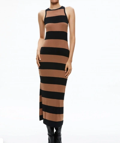 Shop Alice And Olivia Pania Racerback Dress In Camel/black Stripe In Multi