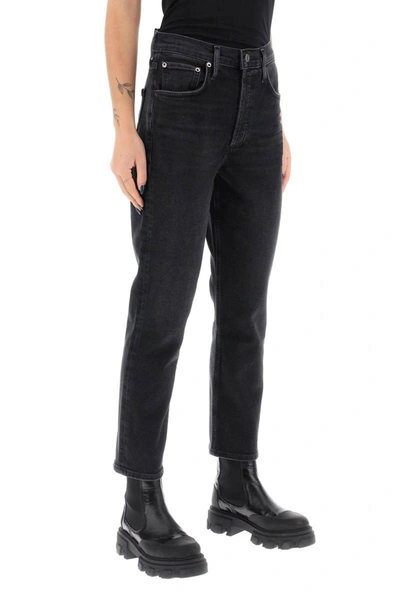 Shop Agolde Riley High-waisted Cropped Jeans In Black