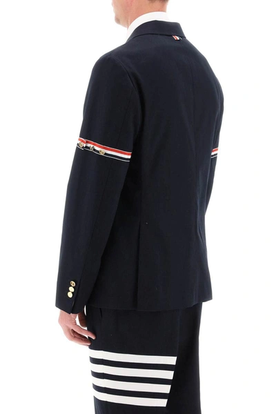 Shop Thom Browne Deconstructed Jacket With Tricolor Bands In Blue