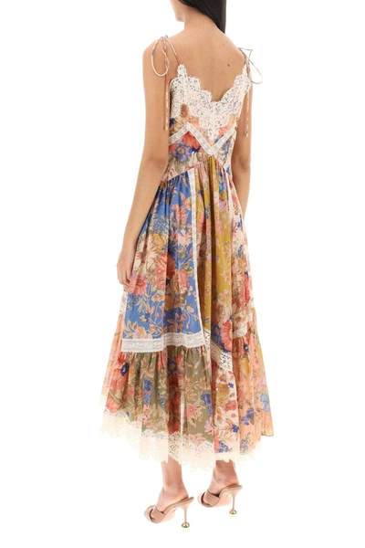 Shop Zimmermann August Asymmetric Dress With Lace Trims In Multicolor
