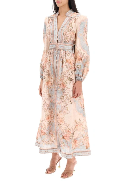 Shop Zimmermann August Plunge Midi Dress In Multicolor