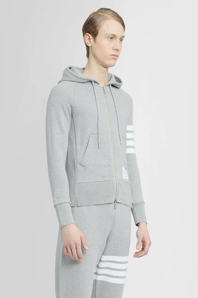 Thom Browne Mens Light Grey Striped Brand-patch Cotton-jersey Hoody In Grey