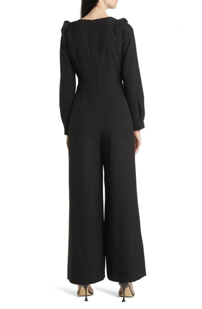 Shop Eliza J Slit Sleeve Wide Leg Crepe Jumpsuit In Black