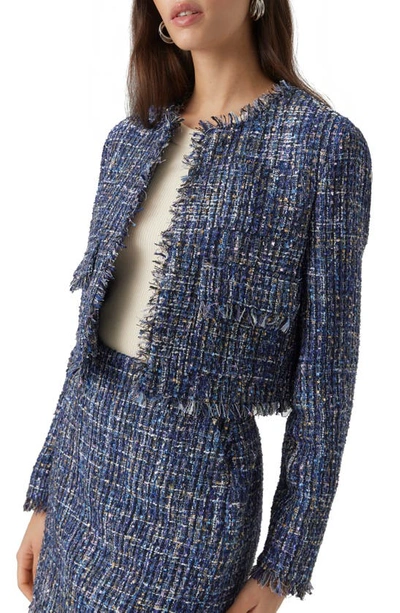 Shop Vero Moda Chantelle Tweed Crop Jacket In Navy Blazer Detailmelange