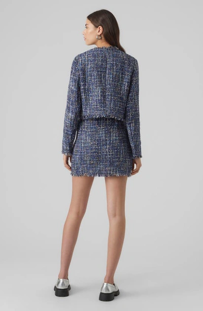Shop Vero Moda Chantelle Tweed Crop Jacket In Navy Blazer Detailmelange