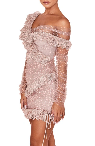 House Of Cb Sorrel Tulle Asymmetric Minidress In Blush
