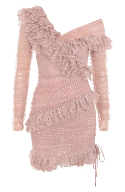 Shop House Of Cb Sorrel Tulle Asymmetric Minidress In Blush