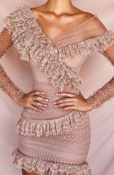 House Of Cb Sorrel Tulle Asymmetric Minidress In Blush