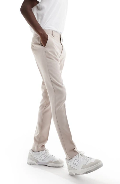 Shop Asos Design Smart Skinny Fit Trousers In Beige