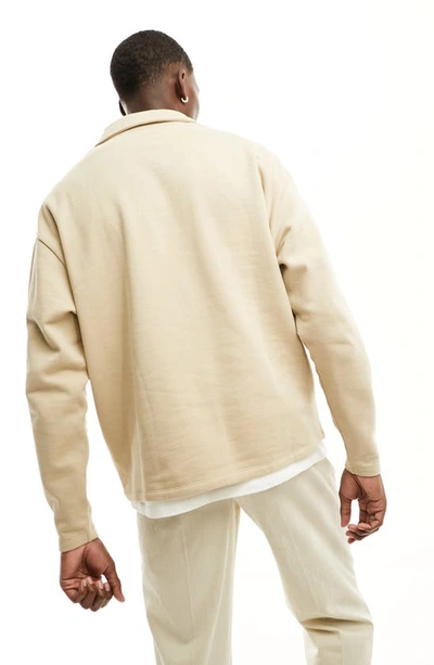 Shop Asos Design Oversize Half Zip Sweatshirt In Beige