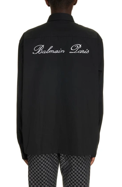 Shop Balmain Signature Logo Cotton Overshirt In 0pa Black