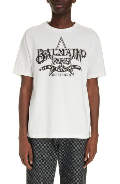 Shop Balmain Organic Cotton Star Logo Graphic T-shirt In Gab White/ Black