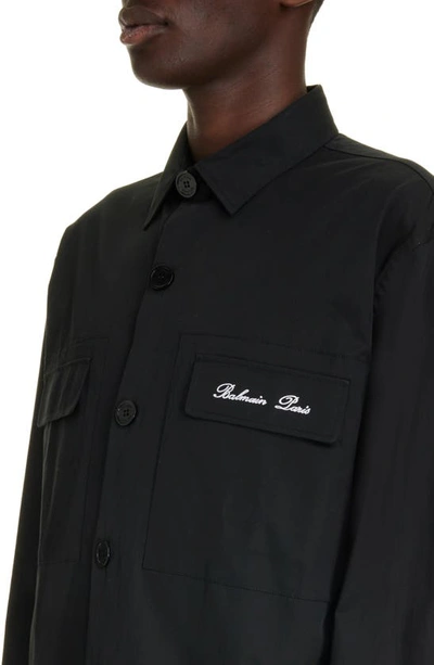 Shop Balmain Signature Logo Cotton Overshirt In 0pa Black