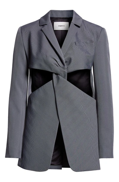 Shop Coperni Twisted Cutout Herringbone Blazer In Black/ Grey