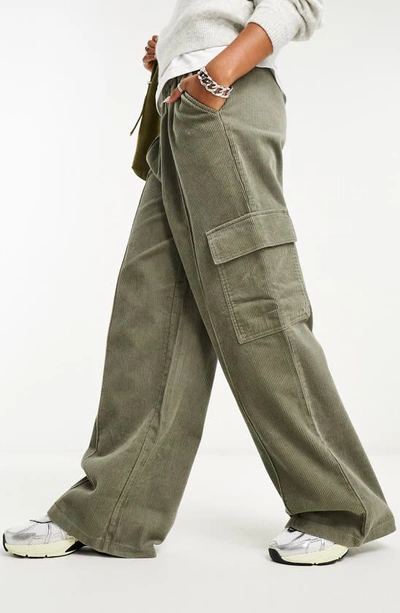 Shop Asos Design Corduroy Cargo Pants In Khaki
