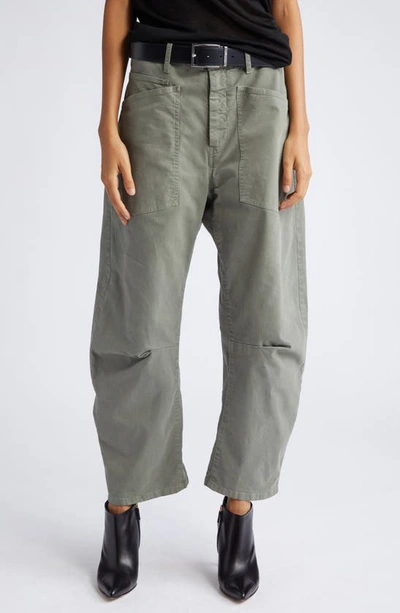 Shop Nili Lotan Shon Crop Stretch Cotton Balloon Pants In Admiral Green