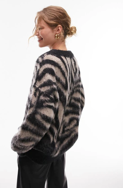 Shop Topshop Fuzzy Zebra Print Sweater In Stone