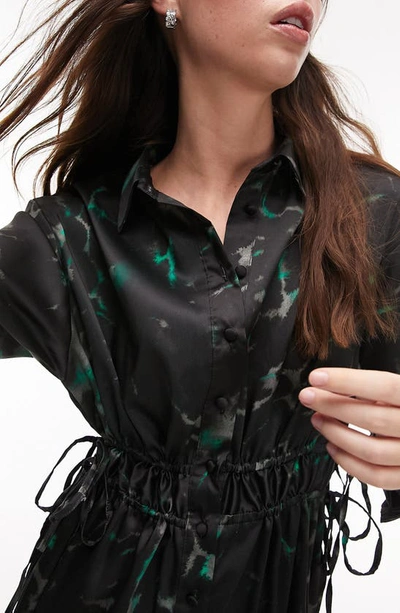 Shop Topshop Abstract Print Long Sleeve Midi Shirtdress In Brown Multi