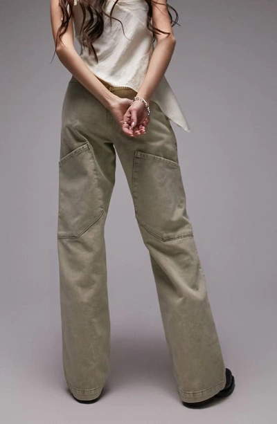 Shop Topshop Straight Leg Cargo Jeans In Light Grey