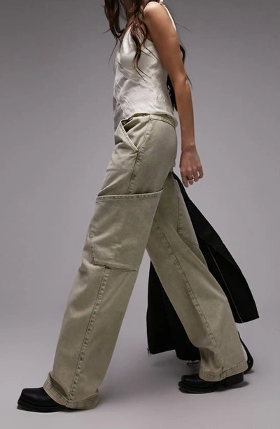 Shop Topshop Straight Leg Cargo Jeans In Light Grey