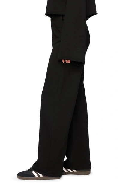Shop Dl1961 Hepburn High Waist Wide Leg Cotton French Terry Pants In Black (ultimate Knit)