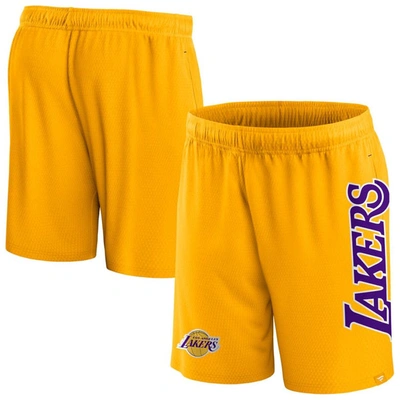 Shop Fanatics Branded Gold Los Angeles Lakers Post Up Mesh Shorts